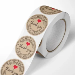 1 Inch Waterproof Kraft Paper Roll Sticker Customizable Color Logo Label Thank You Promotional Stickers