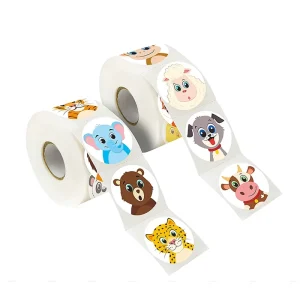 1.5inch Cute Animals Sticker Paper Stickers Roll Children Cartoon Eco-friendly Material Colorful Printing for Kids