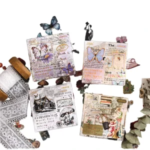 100 Sheets Box Vintage Waterproof Self Adhesive Holiday Decoration Handbook Stickers with Customized Shape and PET Material