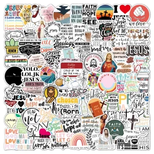 100Pcs Bible Jesus Motivational Letter Stickers for Laptop Notebook Water Bottle Skateboard Luggage Inspire Christian Stickers