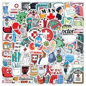 100pcs Cartoon Medical Hospital Stickers Custom Waterproof Self Adhesive PVC Doctor Nurse Sticker Pack for Notebook Bottle