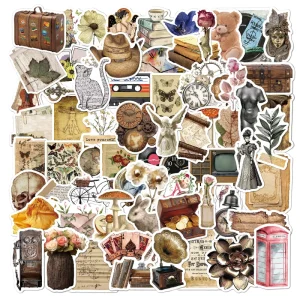 100pcs Cartoon Retro Vsco Vinyl Waterproof Stickers Aesthetic Decals Die Cut Sticker for Laptop Luggage Skateboard Phone