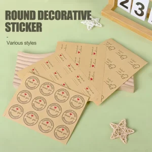 12Pcs/Sheet Vintage Kraft Paper Decorative Stickers Thank You Handmade Love Label Gift DIY Crafts Sealing