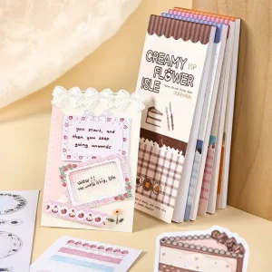 15 Stickers Per Pack Milky Flower Island Series Die cut Sticker Book with Dessert themed Die cut Designs