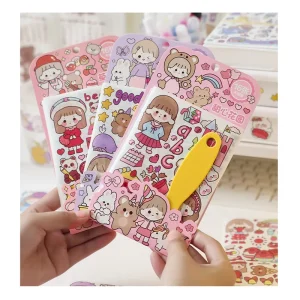 16 Sheets Washi Paper Stickers with Tools Cute Cartoon DIY Decorative Stickers Journals Scrapbook Sticker Stationery