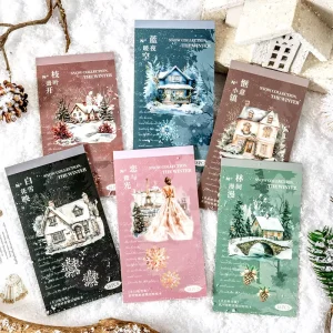 18 Sheets Per Pack Dual Material Die-cut Sticker Book Winter Snow Collection 6 Winter Themes