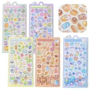 1pc 3D Embossed Diamond Stickers Cartoon Themed PVC Waterproof Eco-friendly Gold Stamping Wall Decals Scrapbooking Stationery