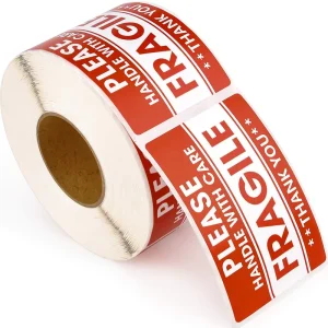 2 * 3 Recyclable Custom Red Fragile Thermal Transfer Adhesive Sticker Packaging Warning Label