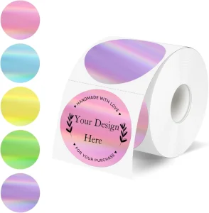 2″ Circle Holographic Thermal Label Stickers Round Printable Rainbow Glitter Thermal Printer Sticker Labels for Gift Wrapping