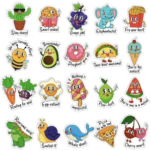20 Sticker Sheet Waterproof Cartoon Animal Fruit Fun Reward Stickers (PVC PET Material) for Back School Kindergarten Elementary