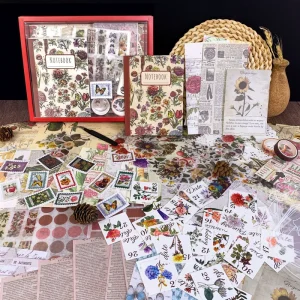 265P Vintage Scrapbooking Kit with A6 Notebook Journaling Supplies Scrapbook Craft Gift for Teens Kids DIY Journal Kit