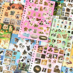 30 Sheets pack Coil Bound Sticker Book Cute Pet Battle Cat Dog Pattern Materials for Notebook Decoration