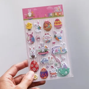 3D Cartoon Easter Bubble UV Printed Waterproof Adhesive Foam Stickers Customized Shape Holiday Decoration