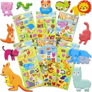 3D Fluffy Animal Stickers for Ages 4-8 6 Cute Foam Stickers for Preschool Girls and Boys Reusable Bubble Stickers in Bulk for P