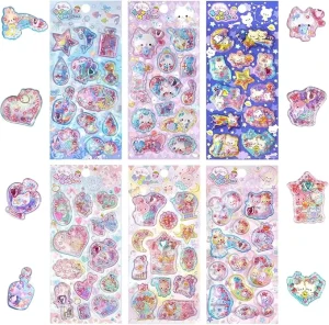 3D Glitter Puffy Stickers for Kids Scented Sticker with Shaking Beads Gem Embellishment Unique Sparkly Cute Decorative Stickers