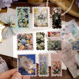 3pcs Per Pack Stickers Paper Flower Stationery Time Collection Journaling Stickers with Foil Stamping