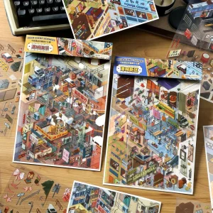 4 Stickers Per Pack Today’s Open for Business Series 47 Large format Scenery Stickers 3D Miniature Scene Journaling Toys