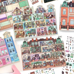 4 pieces of landscape stickers per pack large size small corner twelve bullet 3D miniature scene hand tent stickers