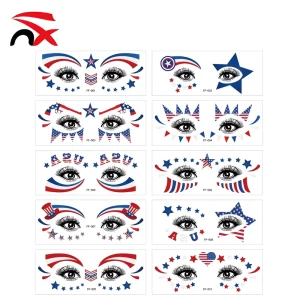 4th of July Face Tattoos Makeup USA Waterproof Temporary Stickers Patriotic Body Art Parade Promotional Giveaways