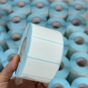 50*70 Direct Thermal Paper Blue Liner Barcode Sticker Thermal Eco Label Roll