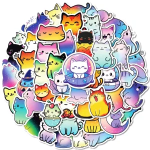 50 Colorful Cat Graffiti Stickers with Unique Creative Color Gradients for Niche Scenes Waterproof Stickers