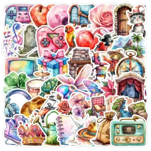 50 Count PVC Watercolor Clip Art Stickers Creative Waterproof Decorative Stickers for Water Cup Mobile Phone Sticker