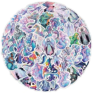 50 Cute Cartoon Holographic Decorative Stickers for Books Refrigerators Fashion Cool Laser Stickers Waterproof Creativity