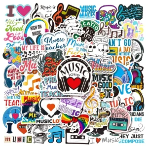 50 Inspirational Music Graffiti Waterproof Vinyl Stickers for Guitar Skateboard Laptop Decoration Removable and Color Printed