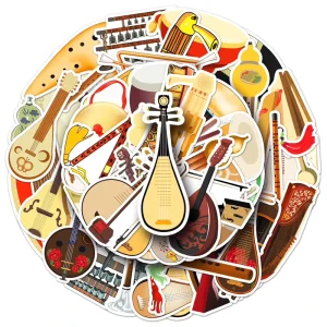 50 PCS Cartoon Waterproof Sticker Decoration Custom Chinese Musical Instrument Stickers