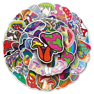 50 PCS High Quality Food Promotional Sticker Waterproof Printing PVC Fancy Mushroom Stickers