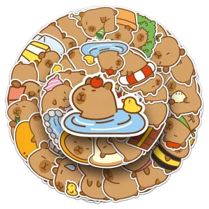 50 Pcs Capybara Stickers Cartoon Capibara Vinyl Waterproof Stickers for Laptop Phone Decoration