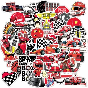 50 Piece F1 Racing Theme Waterproof Self Adhesive Vinyl Stickers for Decorating Cars Motorcycles Helmets Luggage