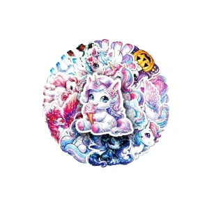 50 Rainbow Horse Beverage Cup Stickers Glittering Laser Unicorn & Cartoon Animal DIY Creative Waterproof Decorative