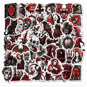 50 Red Cartoon Ghost Paper Stickers Waterproof Terrifying and Spooky Halloween Decorations