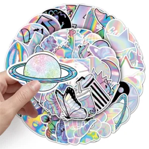50 Sheet Permanent Waterproof Custom Logo Holographic Labels Glossy Lamination Self Adhesive Rolled Packaging Stickers