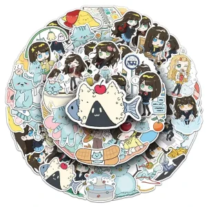 50 Sheets Adhesive Custom Irregular Cartoon Original Little Girl Cute Decorative Stickers for Stationery Backpack Toolbox