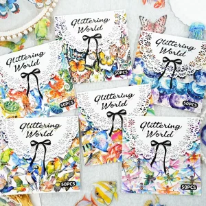 50 Sheets Per Pack Colorful World Series Nature Theme Handbook Decoration Material Stickers