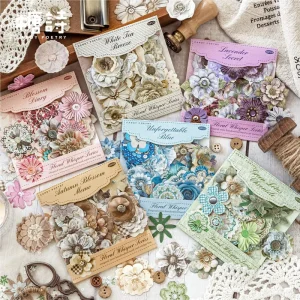 50 Stickers Per Pack Scissor Cut Floral Series Retro Handmade Floral Elements Self adhesive Die Cut for Holiday Decoration DIY