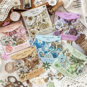 50 Stickers Per Pack Scissor-Cut Floral Series Retro Handmade Floral Elements for DIY Scrapbooking and Decorative Collages