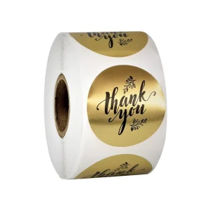 500 Adhesive Paper Stickers Per Roll 1.5 inch Matte Gold Thank You Stickers for Birthdays Weddings Gift Giving