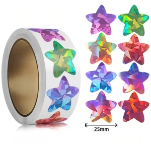500 Pcs Per Roll Sticker Self Adhesive Star Shape Sticker Vinyl Roll Laser Holographic Sealing Labels Decals Decorative Sticker