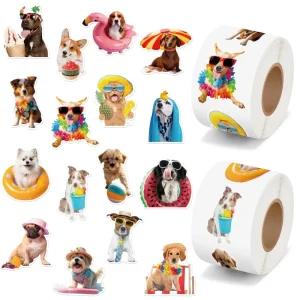 500 Sheets 2 Roll Funny Summer Dog Decoration Stickers Gift Packing Decoration DIY Scrapbook Strong Adhesion Stickers