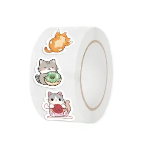 500 Sheets Roll Roll by Roll Sticker Cross Border Tape Cartoon Cat Sticker Journaling Supplies Decorative Envelope