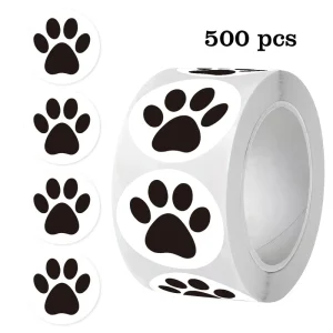 500 Sheets Self adhesive Stickers 2.5 cm Cute Dog and Cat Paw Stickers Small Colorful Puppy Paw Print Stickers Roll