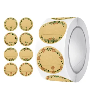500Pcs Blank Handwritten Floral Kraft Paper Stickers Self Adhesive Decorative Labels for Baking
