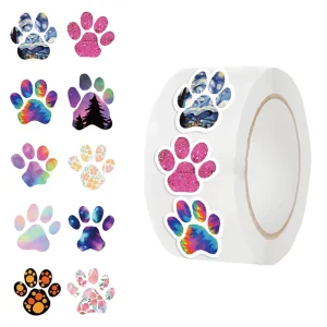 500Pcs Creative Dog Paw Art Aesthetic Roll Stickers 1 inch Paw Print Envelope Sealing Sticker