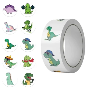 500Pcs Green Cute Dinosaur Sealing Roll Stickers 1 Inch Reward Label Stickers Gift for Kids