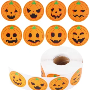 500Pcs Halloween Pumpkin Stickers Roll 1.5in Waterproof Self Adhesive Halloween Party Envelope Scrapbook Decoration Stickers