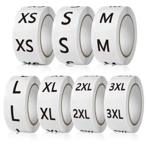 500pcs Glossy Waterproof Coated Paper Customized Size Self Adhesive Custom Sticker Clothing Size Labels for Apparel T Shirts