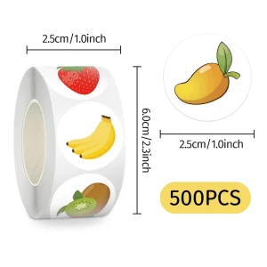 500pcs roll Cartoon Fruits Roll Stickers Custom Self adhesive Laptop Phone Wall Roll Sealing Decorative Sticker of Gifts